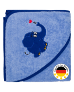 Smithy Kapuzenhandtuch Elefant mit Herz 80 cm x 80 cm blau