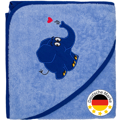 Smithy Kapuzenhandtuch Elefant mit Herz 80 cm x 80 cm blau