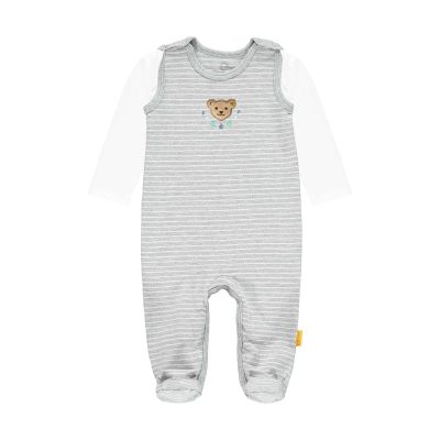 Steiff Set Strampler + T-Shirt langarm grau  gestreift 